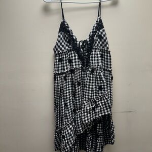 Free People Black and White Gingham Mini Dress